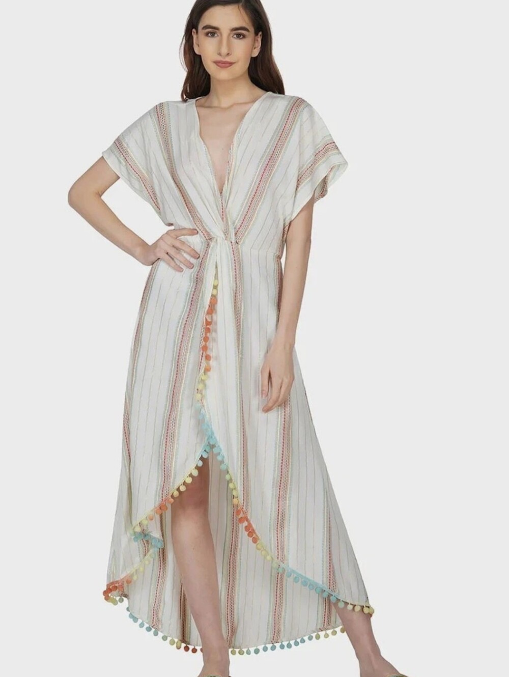 America & Beyond NWT Rainbow Striped Faux Wrap Dress, S